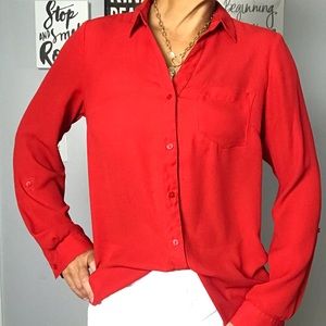 Red Button Down Blouse Medium